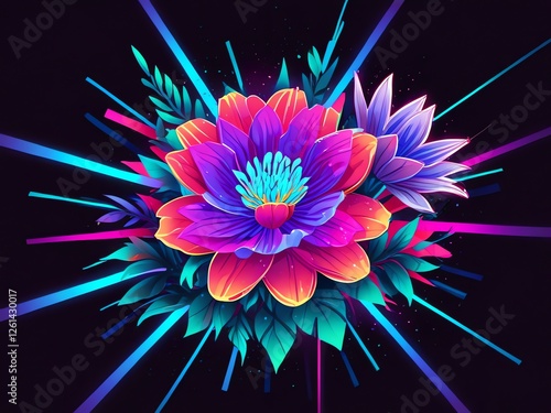 Wallpaper Mural Vibrant Neon Floral Burst: A Psychedelic Flower Power Explosion Torontodigital.ca