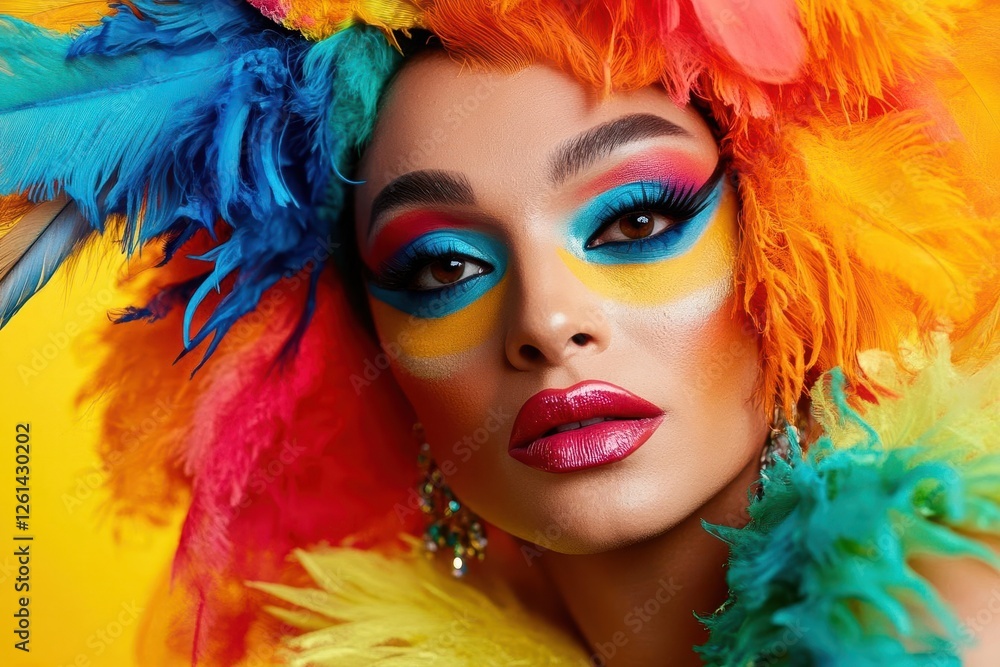 Fototapeta premium Vibrant Drag Queen Portrait on Bold Background Celebrating LGBTQ+ Pride History Month