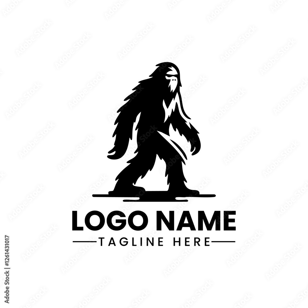 Obraz premium Yetty vector logo hand draw sasquatch simple vector logo illustration emblem logo Monochrome