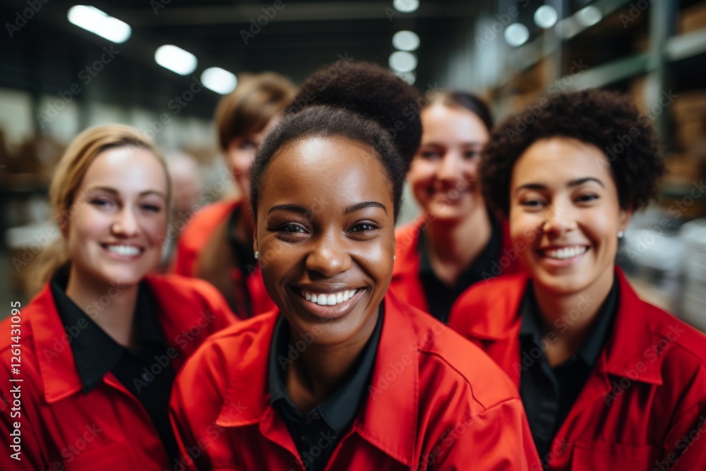 Obraz premium Smiling portrait of a young and diverse group of female warehouse workers