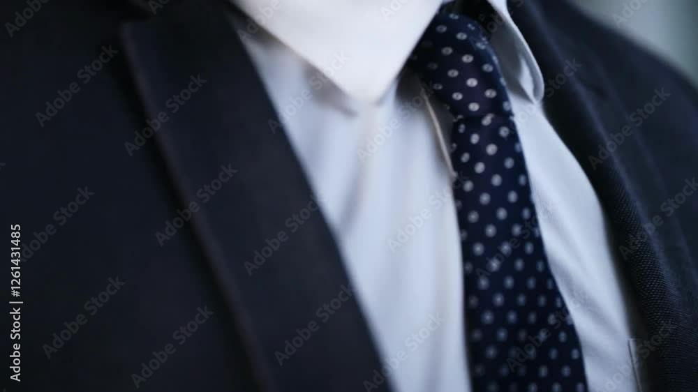 Close-up of confident businessman adjusting his necktie business Man Tie and suit formal work clothes