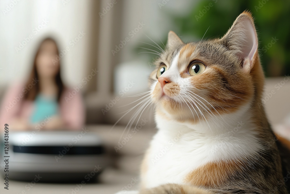 Calico cat, adorable pet with whiskers, playful feline in cozy indoor setting, cute and friendly. Calico cat, adorable pet with whiskers, playful feline in cozy indoor setting, cute and friendly.