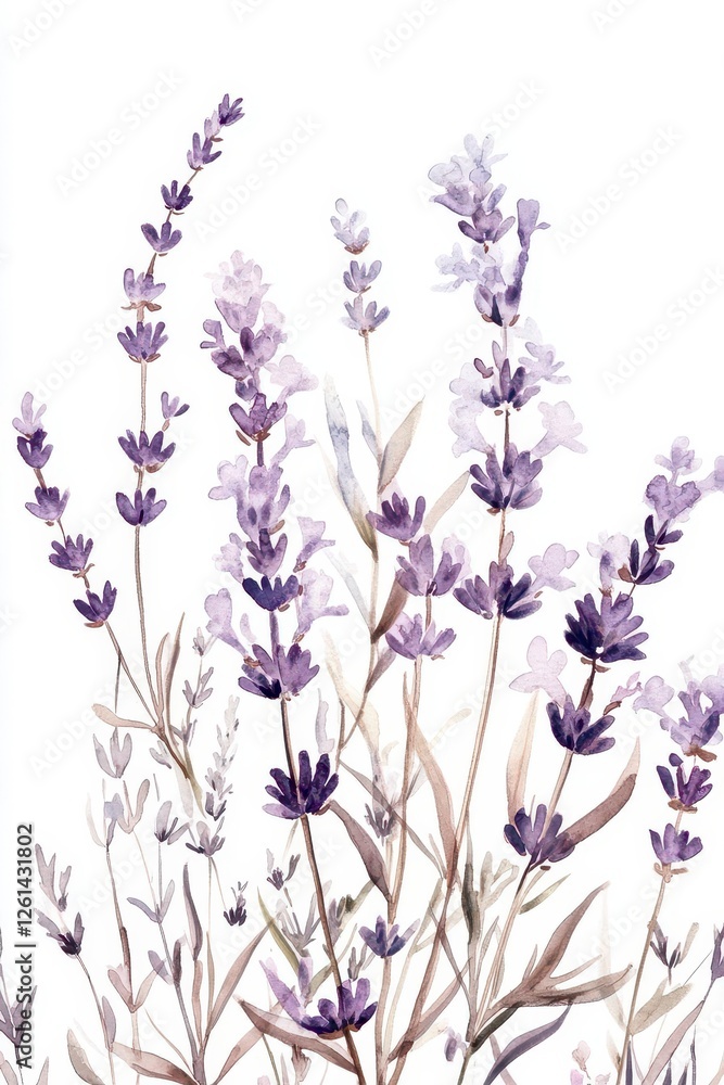 Fototapeta premium Watercolor Lavender and Wildflower Bouquets for Botanic Wallpaper
