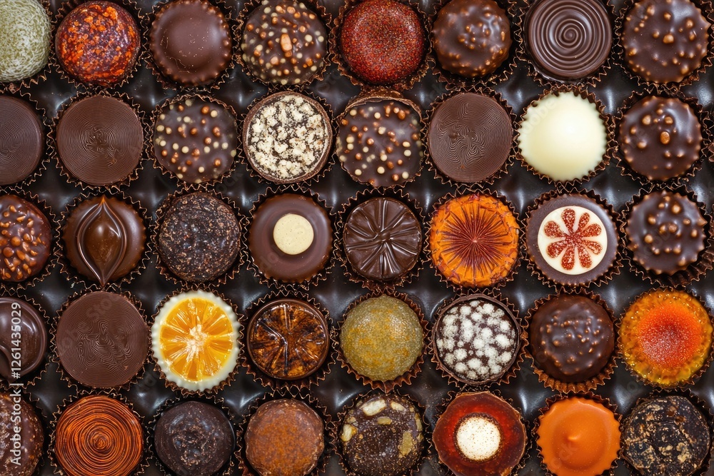 Colorful chocolate truffles in a box, close-up view Colorful chocolate truffles in a box, close-up view