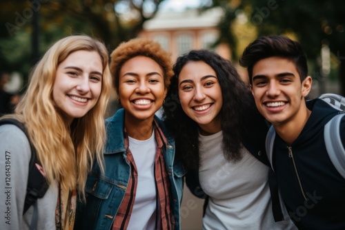 Smiling portrait of a diverse group of young college students