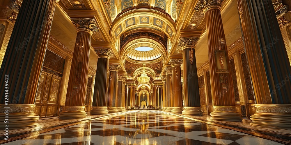 Fototapeta premium Grand Golden Hallway Majestic Palace Interior Design