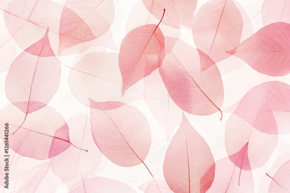 Delicate pink leaves gently scattered on a soft white background create a serene and calming visual effect in nature's artistry Delicate pink leaves gently scattered on a soft white background create a serene and calming visual effect in nature's artistry