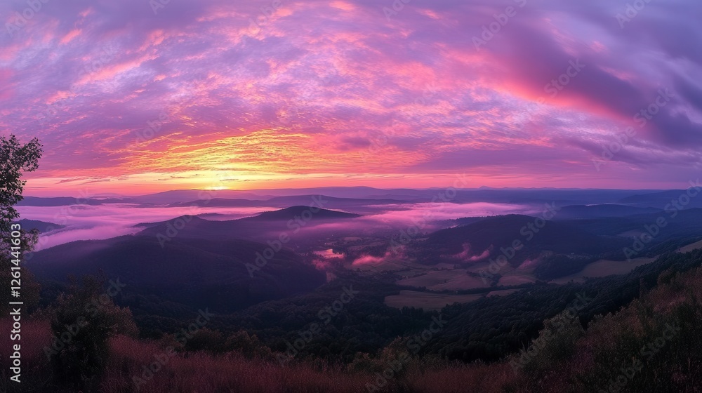 Fototapeta premium Golden Hour Mountain Sunrise with Dramatic Clouds and Serene Wilderness Atmosphere