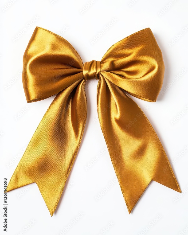 Golden Ribbon and Bow Isolated on Pure White Background for Elegant Packaging Concepts Golden Ribbon and Bow Isolated on Pure White Background for Elegant Packaging Concepts