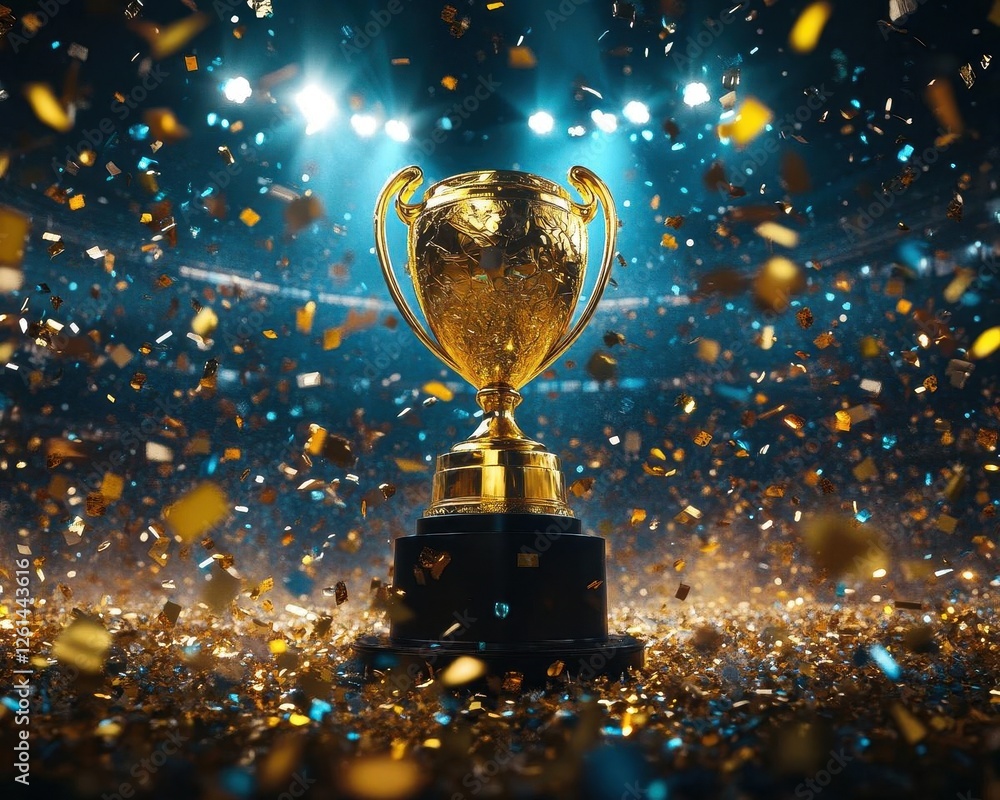 Magnificent Winner's Trophy in Stadium Celebrating Victory and Achievement Magnificent Winner's Trophy in Stadium Celebrating Victory and Achievement