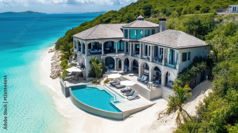 Fototapeta premium Luxury Beachfront Villa in Caribbean Paradise
