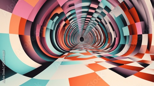 Wallpaper Mural A colorful, abstract tunnel with geometric patterns creating a sense of depth and movement. Torontodigital.ca