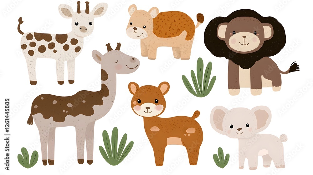 Obraz premium Cute Cartoon Animals Illustration for Children's Design Projects