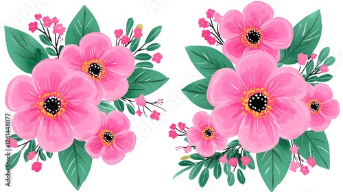 Wallpaper Mural Pink Floral Arrangement with Leaves and Small Blossoms for Designs Torontodigital.ca