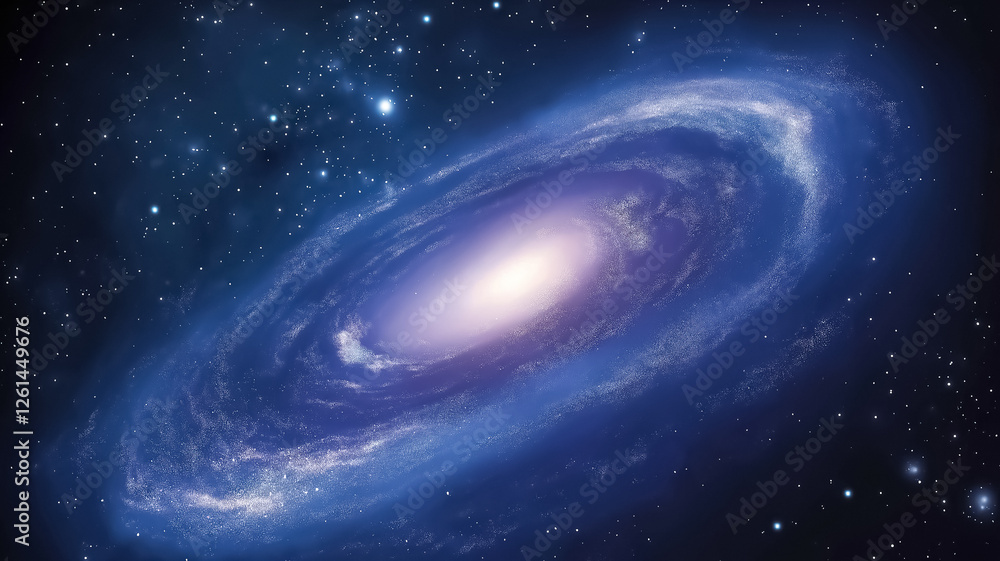 Fototapeta premium A mesmerizing blue galaxy swirl spiraling through the vastness of space, glowing with ethereal light