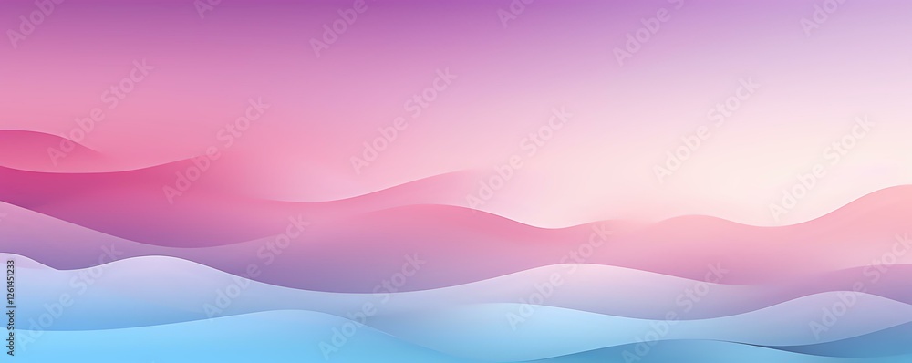 Fototapeta premium Smooth flowing waves in gradient colors from pink to purple and blue create serene abstract landscape background, suitable for modern minimalist design projects.
