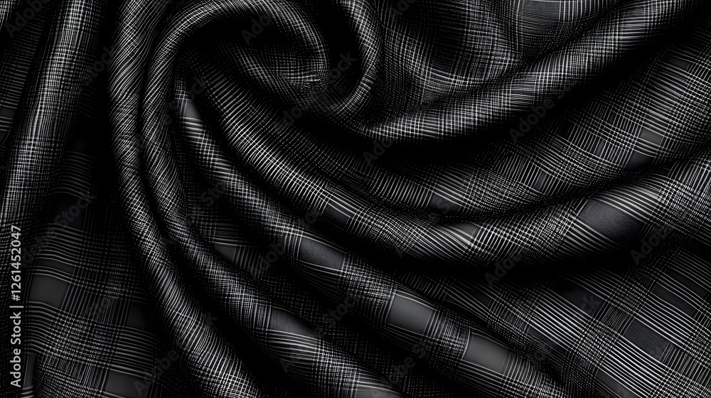 Fototapeta premium Black and White Checkered Fabric Texture with Elegant Drapery