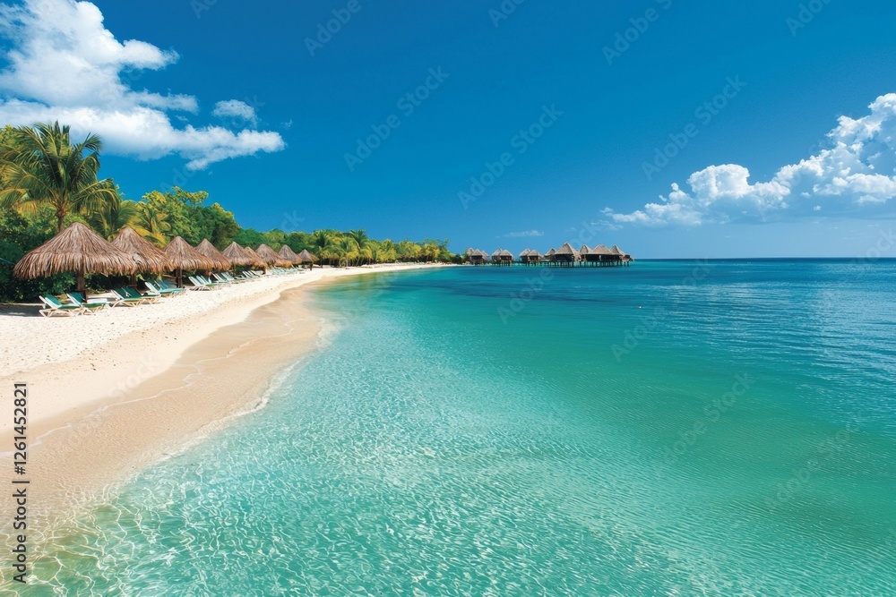 Beautiful beach with palm trees and a clear blue ocean Beautiful beach with palm trees and a clear blue ocean