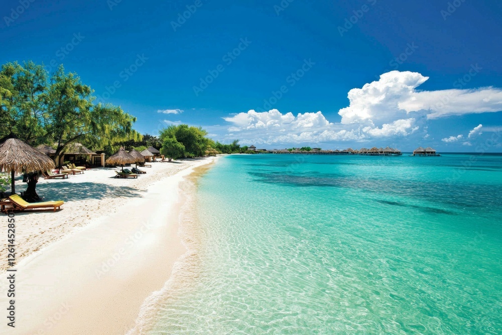 Beautiful beach with palm trees and a clear blue ocean Beautiful beach with palm trees and a clear blue ocean