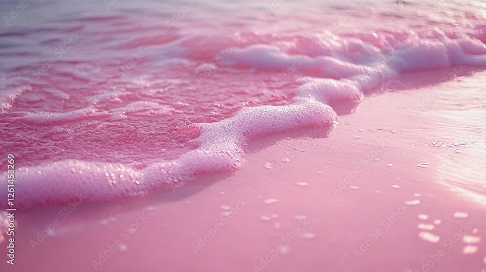 Fototapeta premium Pink beach wave foam close-up.