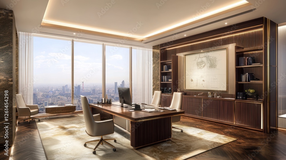 Fototapeta premium Luxurious Modern Office with Panoramic City View