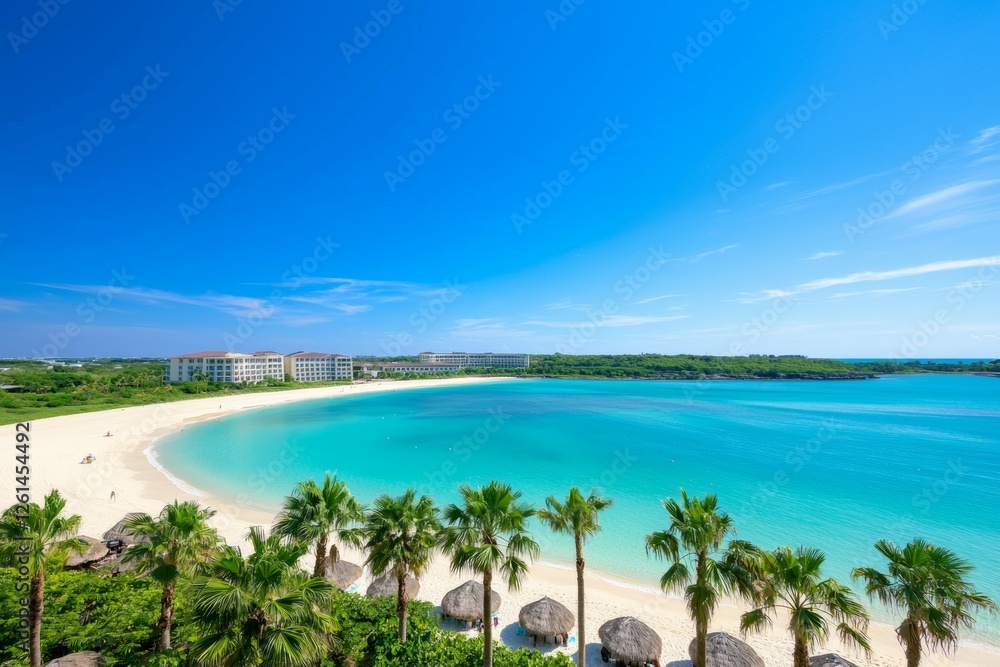 Beautiful beach with palm trees and a clear blue ocean Beautiful beach with palm trees and a clear blue ocean