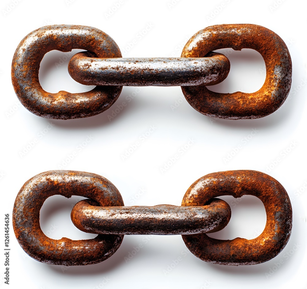 Two Rusty Metal Chain Links Isolated On White Two Rusty Metal Chain Links Isolated On White