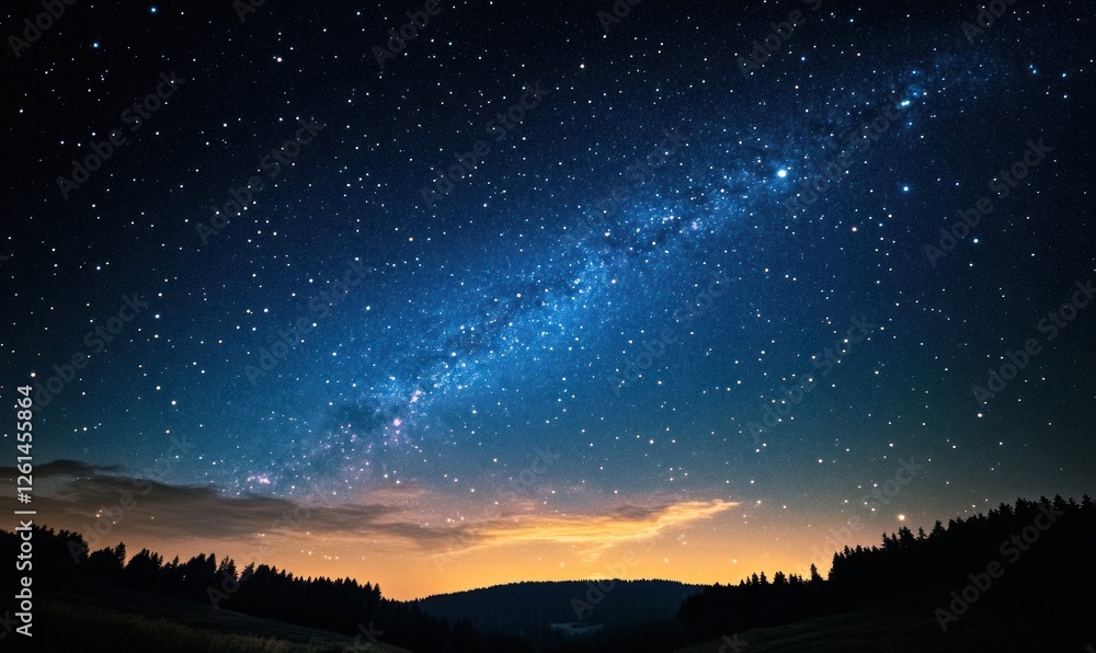 Majestic Night Sky: Milky Way Galaxy Over Silhouetted Forest