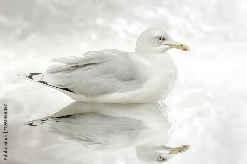 Fototapeta premium A beautiful white seagull resting on the calm water