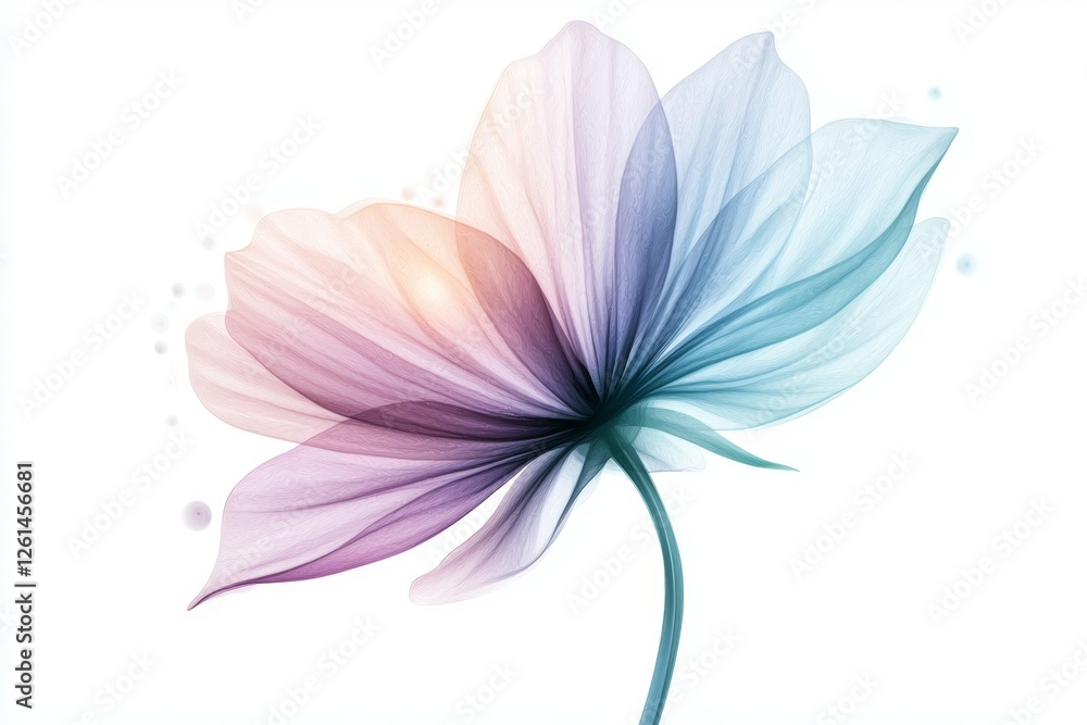 Ethereal multicolored flower with translucent petals on white background Ethereal multicolored flower with translucent petals on white background