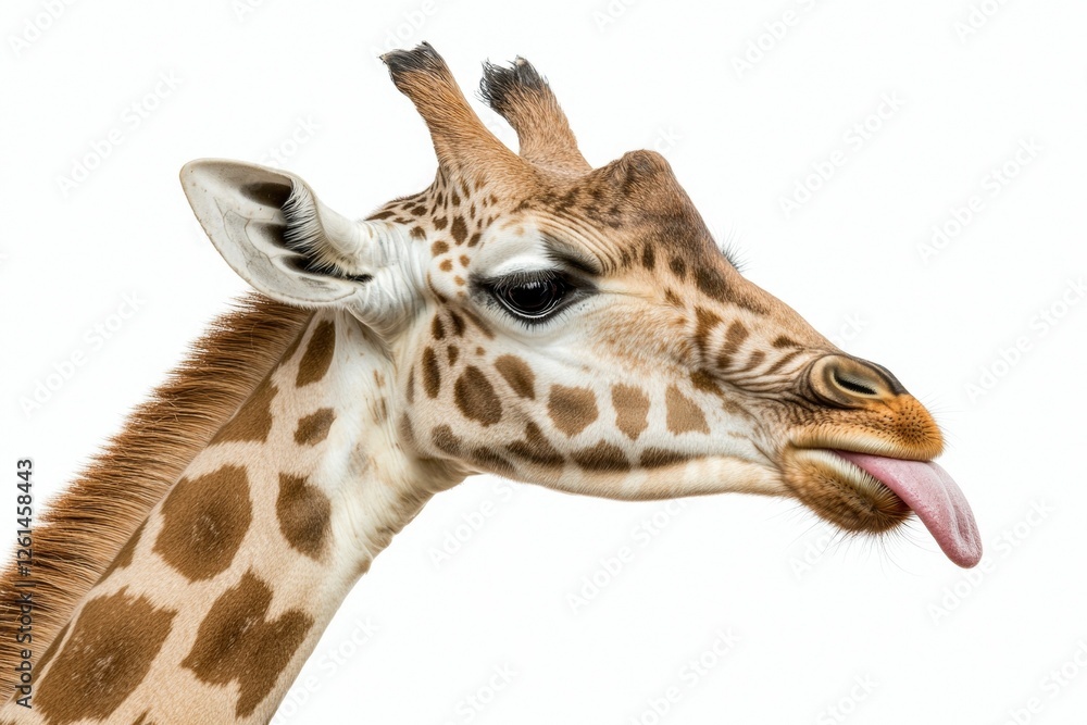 Close-up of a giraffe sticking tongue out against white background Close-up of a giraffe sticking tongue out against white background
