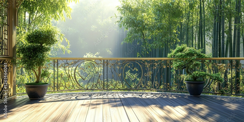 Serene Balcony Overlooking Lush Bamboo Forest Serene Balcony Overlooking Lush Bamboo Forest