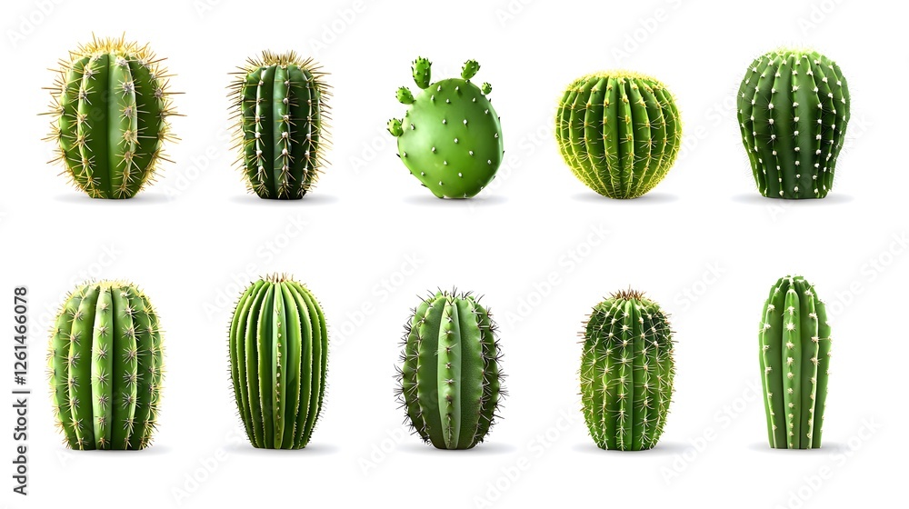 Collection of Unique Cactus Varieties Isolated on White Background Collection of Unique Cactus Varieties Isolated on White Background