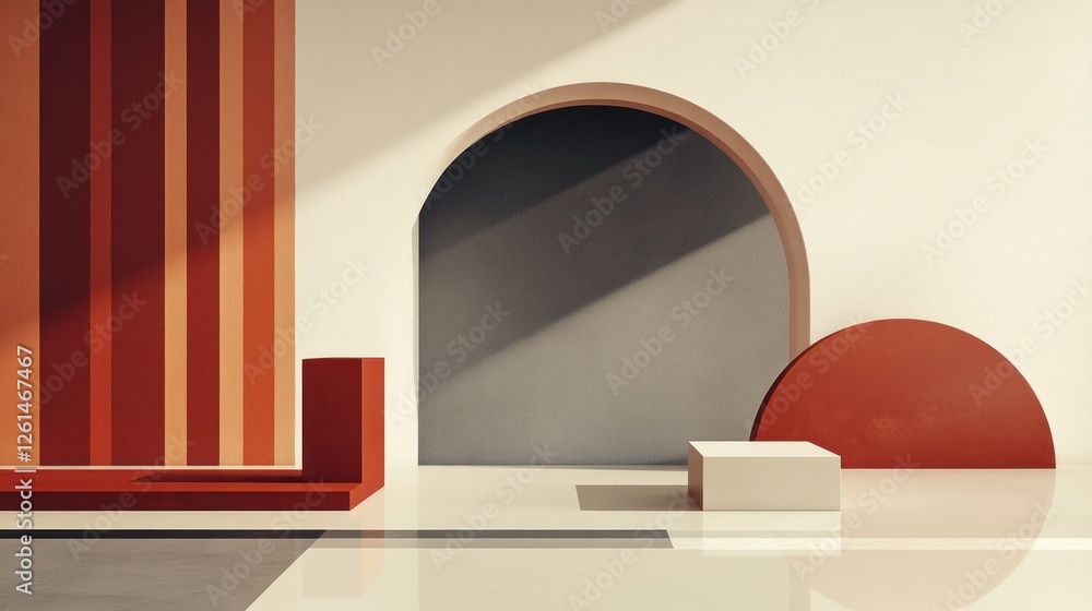 A minimalist composition featuring geometric shapes and warm colors in an abstract space. A minimalist composition featuring geometric shapes and warm colors in an abstract space.