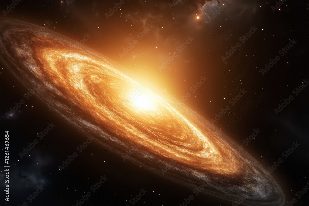 Fototapeta premium A breathtaking image of a glowing spiral galaxy, radiating intense golden light from its luminous core.