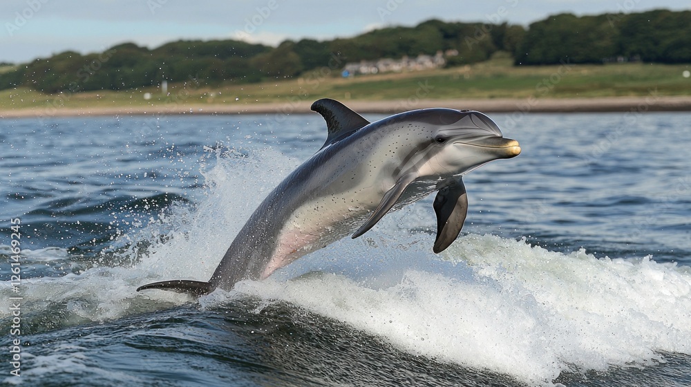 Fototapeta premium Dolphin Leaping Out of Water in Natural Coastal Environment