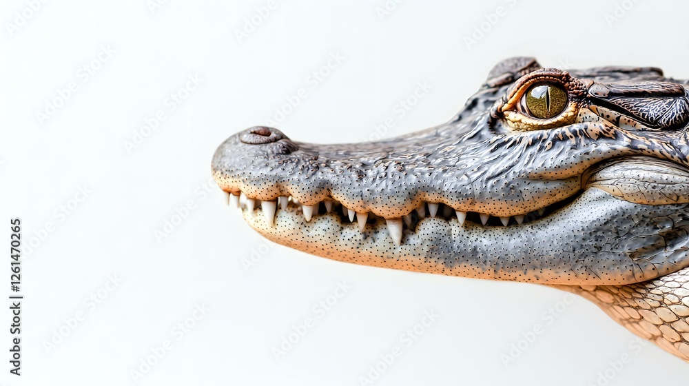 Fototapeta premium Detailed Close-Up of a Realistic Crocodile Sculpture on White Background