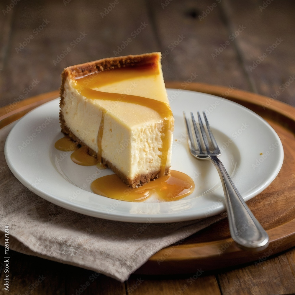 Rich & Creamy Classic Cheesecake Slice with Golden Crust and Caramel Rich & Creamy Classic Cheesecake Slice with Golden Crust and Caramel