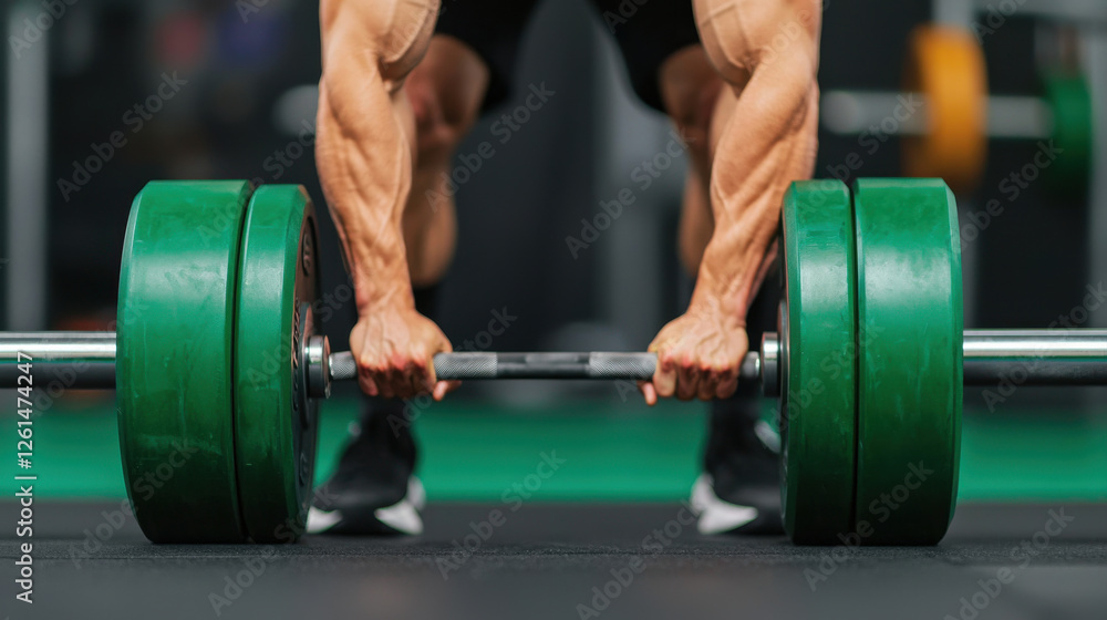Joint Health, Collagen and Recovery Theme, Lifting heavy weights with strong grip and focus during workout session
