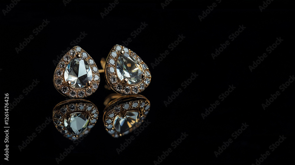 golden jewelry earrings with diamonds , gemstone . isolated on black background golden jewelry earrings with diamonds , gemstone . isolated on black background