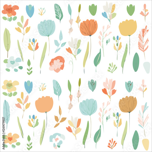 Wallpaper Mural Floral decorative pattern with different flowers and plants, summer design, vector background. Torontodigital.ca