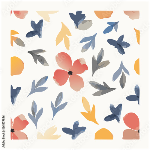 Floral decorative pattern with different flowers and plants, summer design, vector background.
