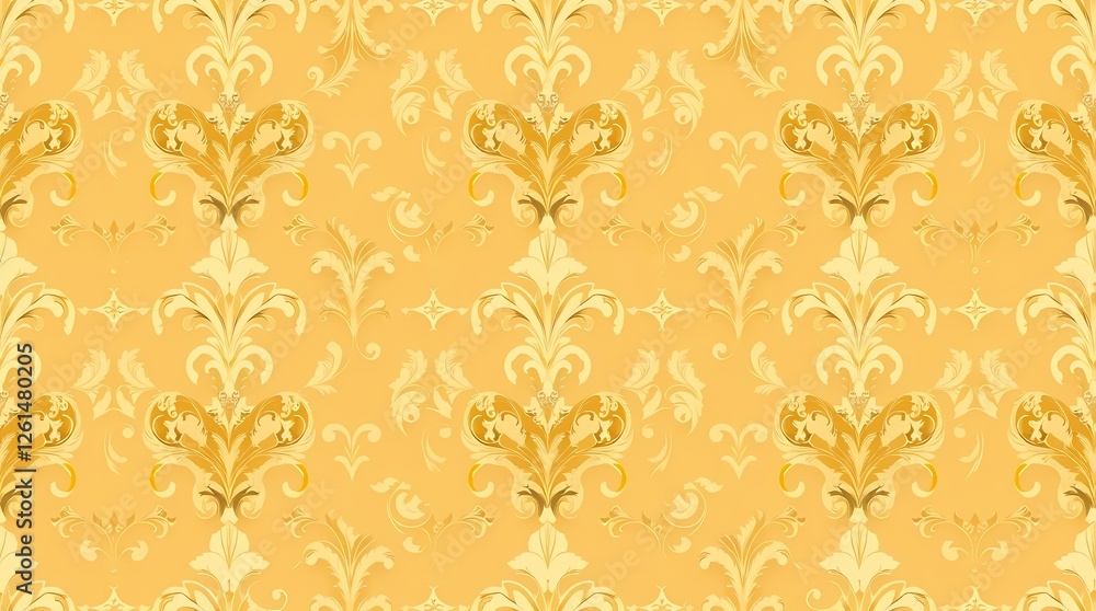 An elegant seamless pattern of ornate damask design in classic gold and ivory featuring a subtle embossed texture a refined repeating motif a balanced layout and a detailed framing. An elegant seamless pattern of ornate damask design in classic gold and ivory featuring a subtle embossed texture a refined repeating motif a balanced layout and a detailed framing.