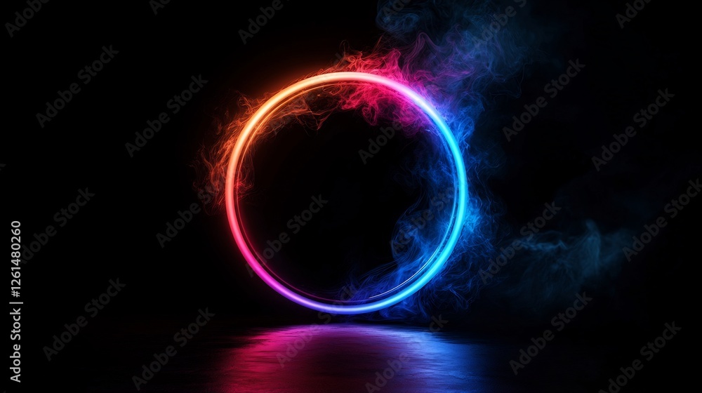 Glowing Neon Circle Frame In Pink And Blue Gradient On Black Background Glowing Neon Circle Frame In Pink And Blue Gradient On Black Background