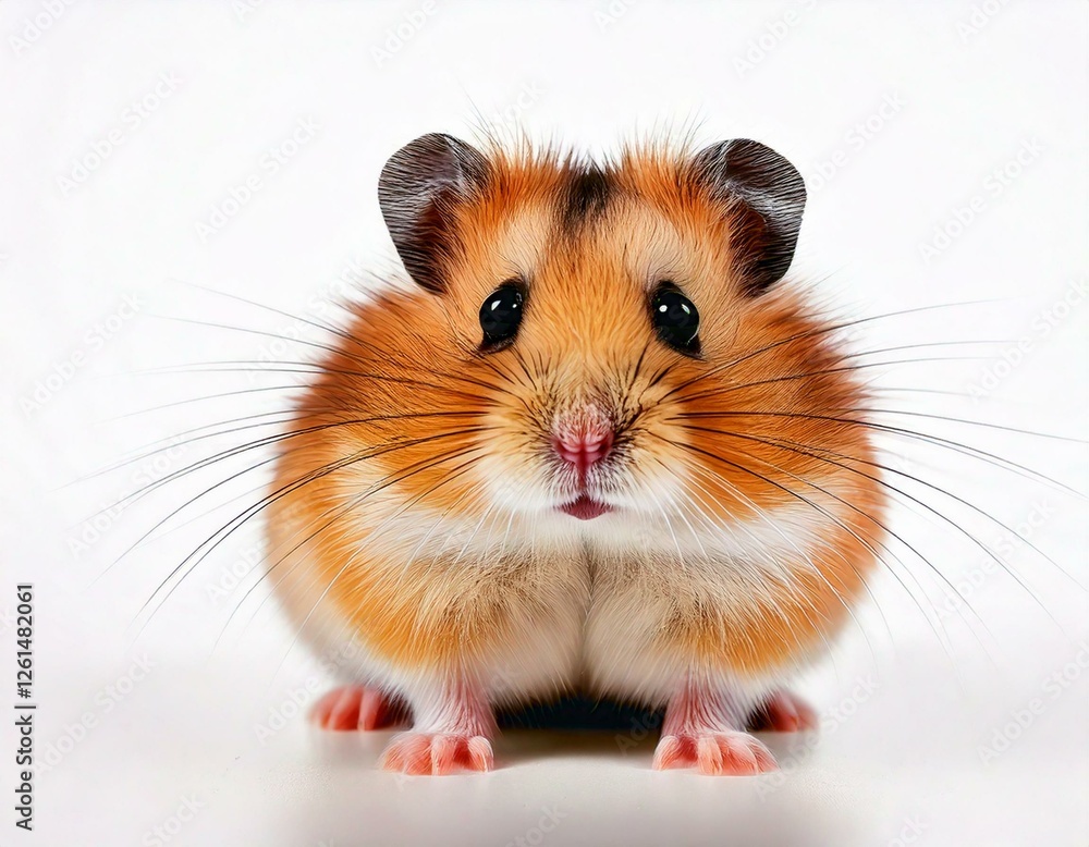 A hamster close up on a white backdrop. A hamster close up on a white backdrop.