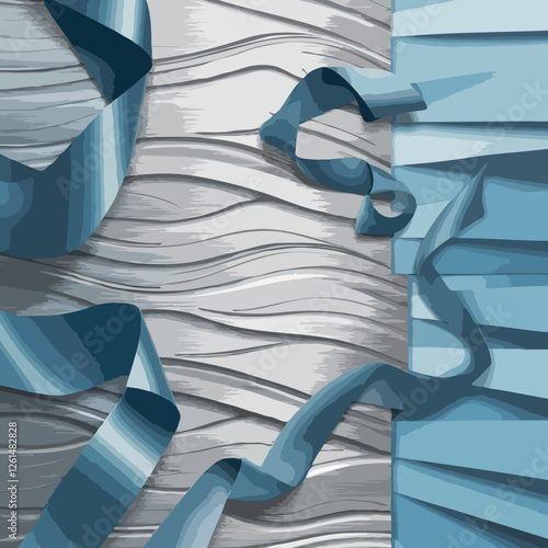 abstract vector frame of blue and white lines ribbons texture background room for copy