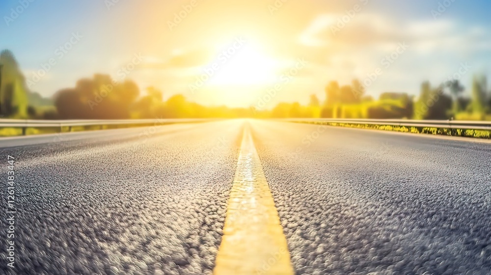 Empty asphalt road stretching into a vibrant sunset landscape. Empty asphalt road stretching into a vibrant sunset landscape.