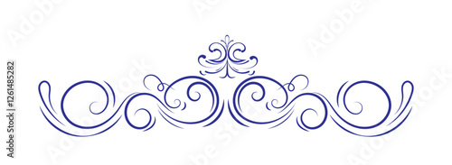 Classic calligraphy swirl. Vintage royal frame with curved lines and floral organic motif. Design element for royal certificate. Hand drawn vector illustration isolated on background