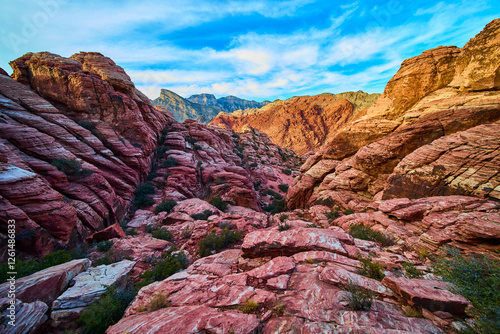 Photography Red Rock Canyon Layers with Kraft Mountain Backdrop Low Perspective