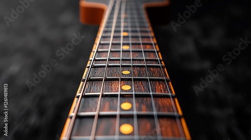 Close up of a guitar neck and strings isolated on a transparent background ideal for music related designs or branding